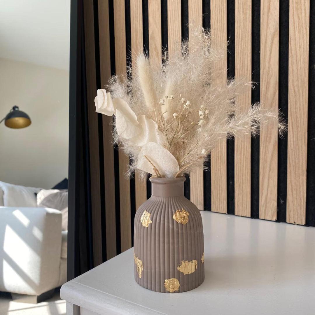Mini Ribbed Concrete Flower Vase with Golden Flakes Trend Nexus