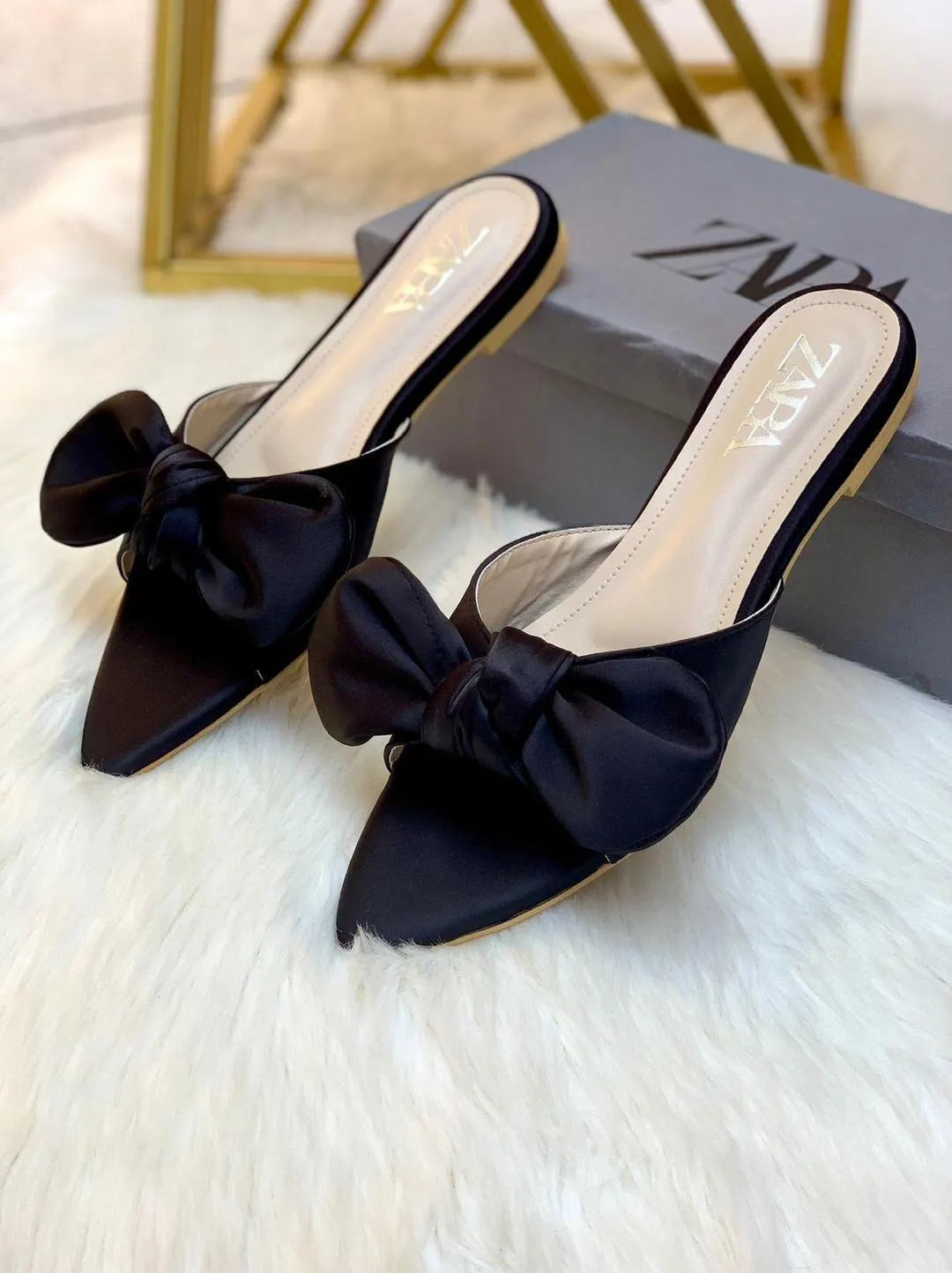 Chic Women's Synthetic Leather Formal Flats with Bow - Zara Bow Flat Trend Nexus