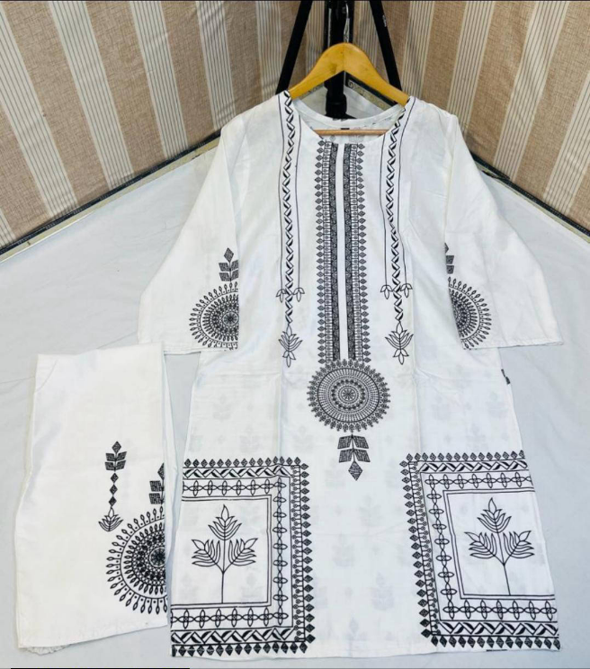 2 Pcs Block Print Women's Stitched Linen Suit Trend Nexus