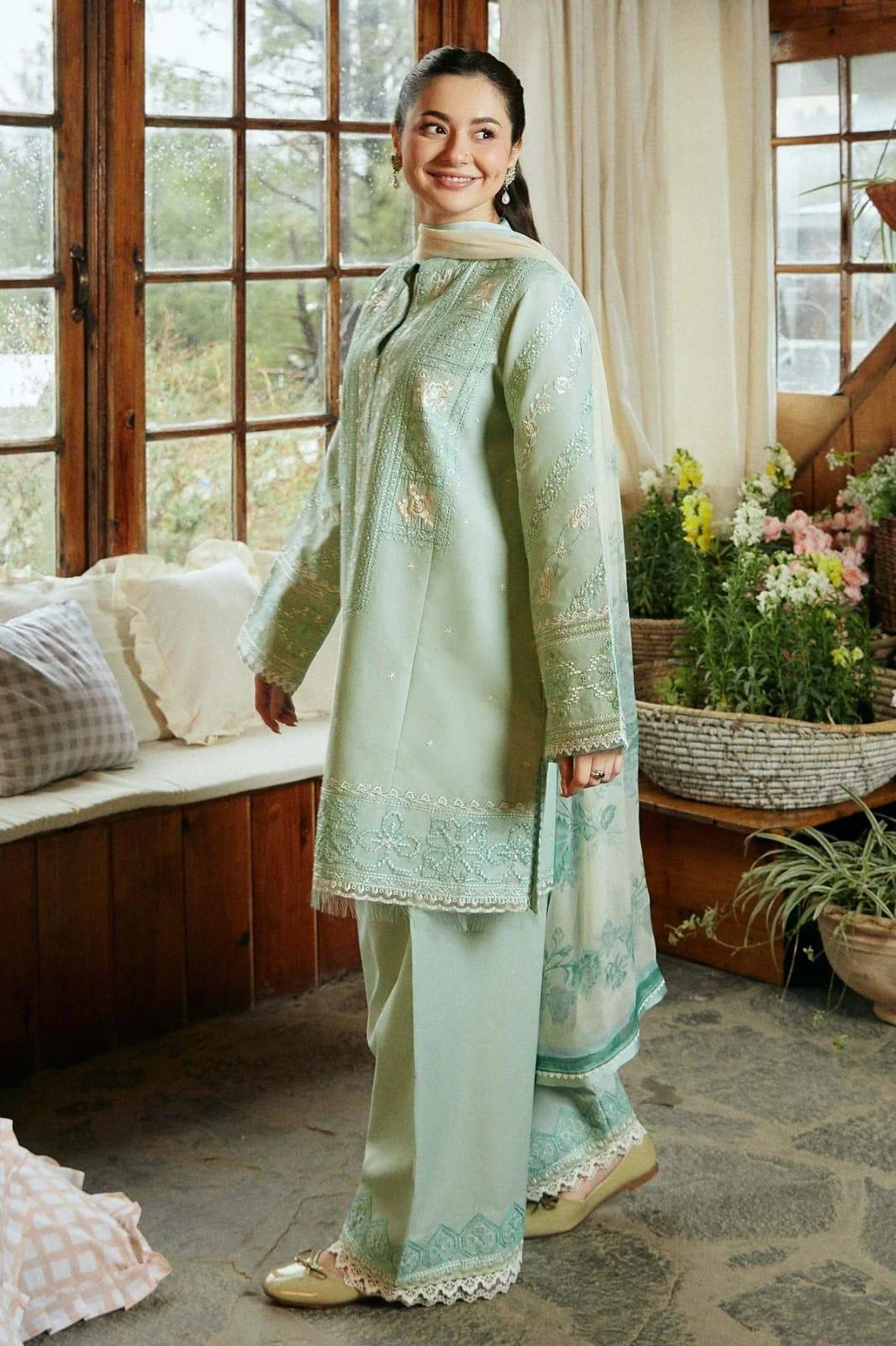 3 Pcs Women’s Unstitched Embroidered Dhanak Suit with Wool Digital Print Dupatta – Green Trend Nexus