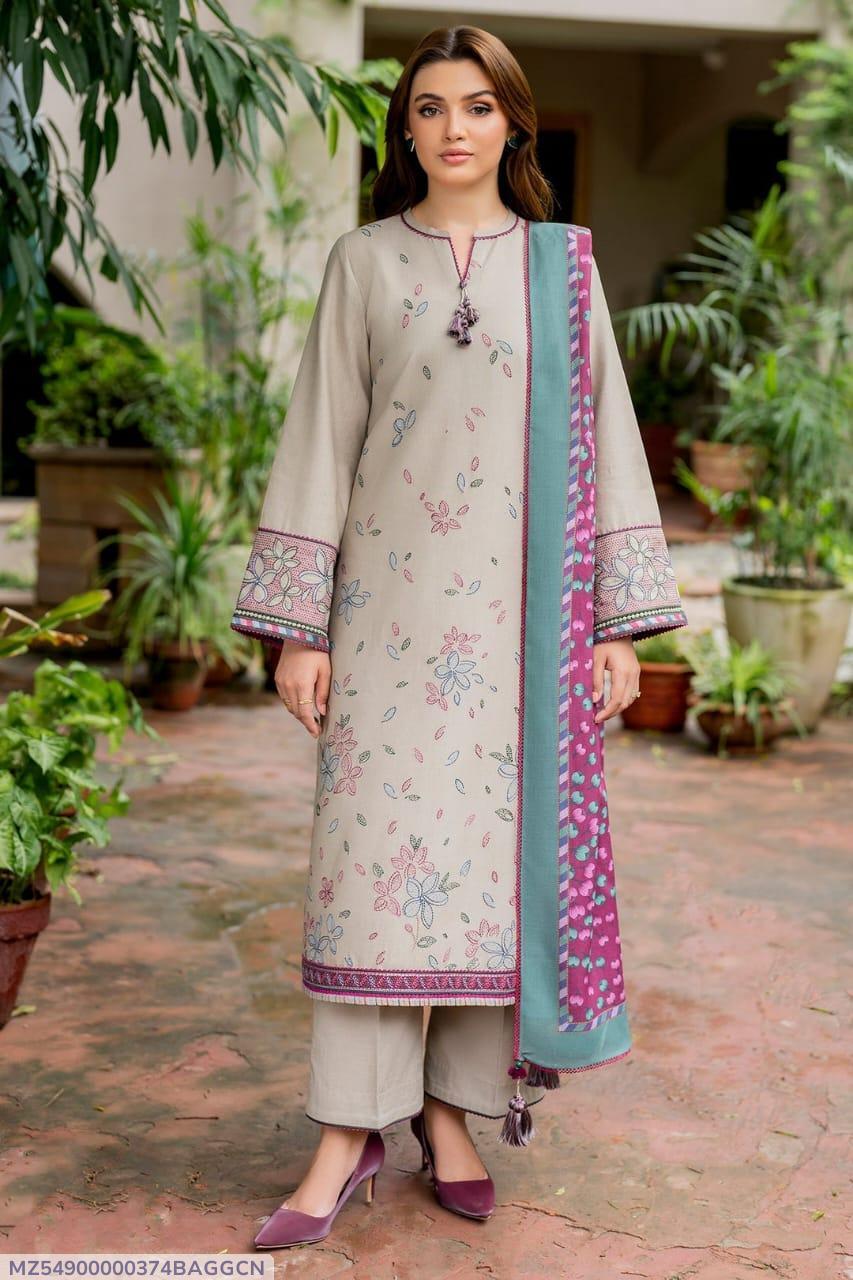 3 Pcs Women's Unstitched Dhanak Embroidered Suit Trend Nexus