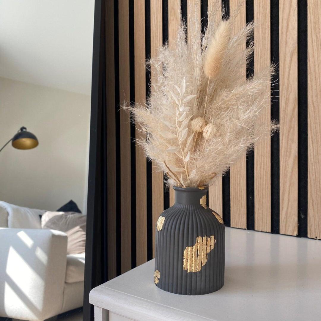 Mini Ribbed Concrete Flower Vase with Golden Flakes Trend Nexus
