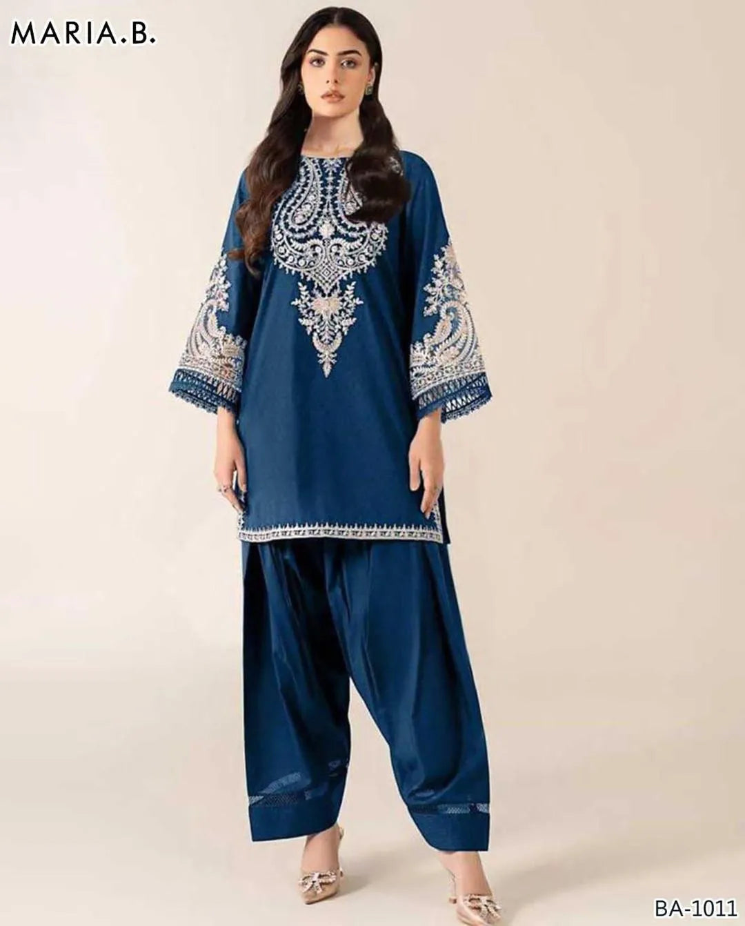 Stylish Embroidered Dhanak Suit Set – 2 Pcs in Black,Blue Trend Nexus