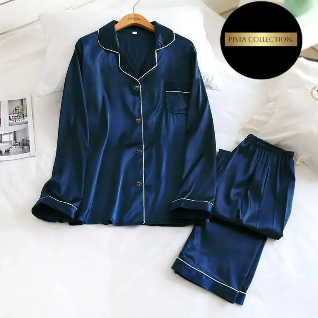 Women’s Silk Plain 2-Piece Nightwear Suit with Scrunchie Trend Nexus