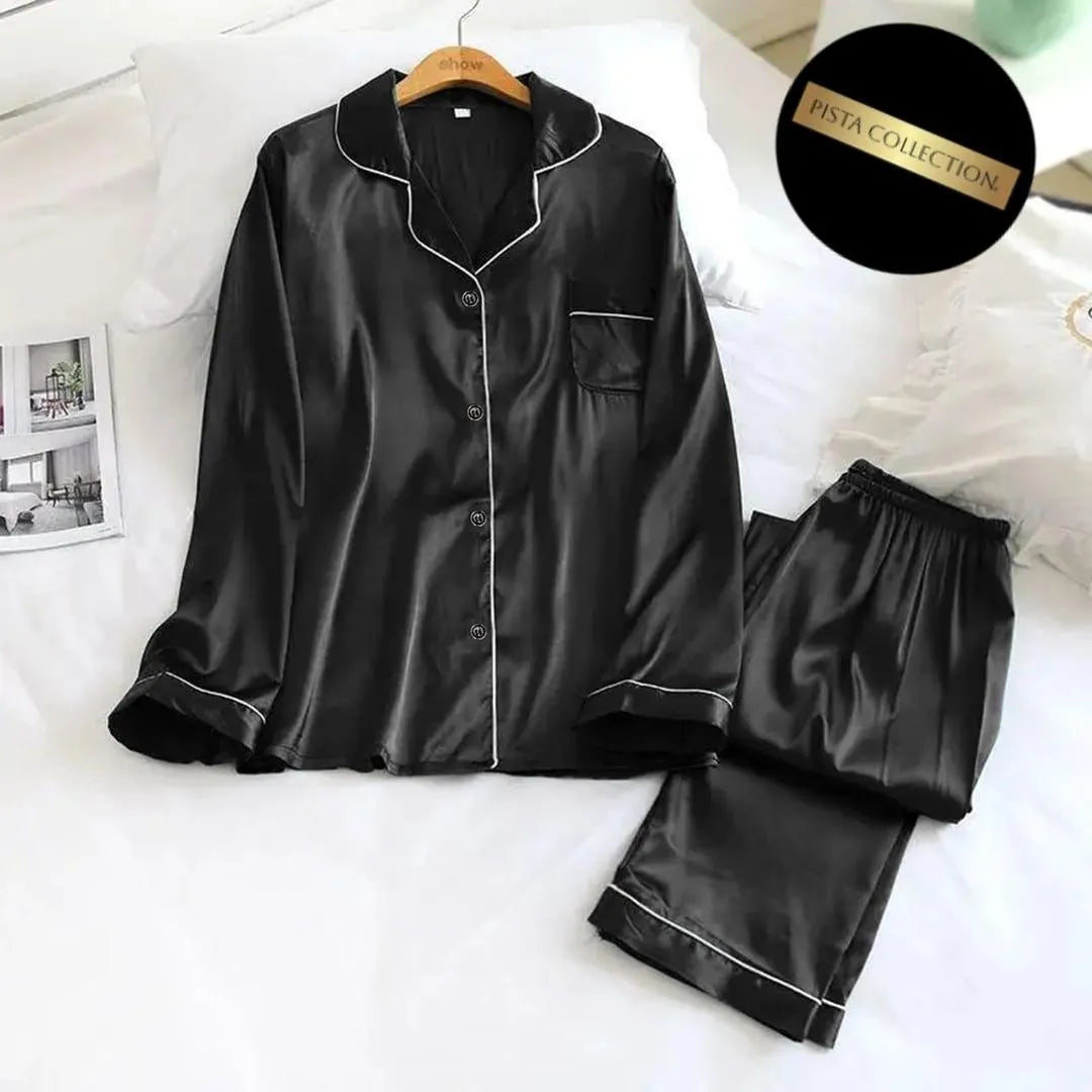 Women’s Silk Plain 2-Piece Nightwear Suit with Scrunchie Trend Nexus