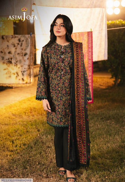 Asim Jofa Original 2025 – Volume 05 | 3 Pc Unstitched Lawn Suit (Black) Trend Nexus