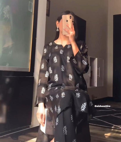 Women’s Linen Block Printed 2-Piece Suit – Stylish Stitched Shirt & Trouser Set Trend Nexus