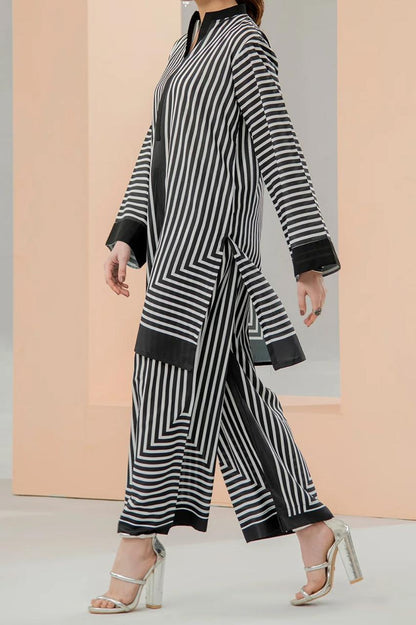 Black Elegance Printed 2-Piece Suit – V-Neck Shirt & Trouser Set Trend Nexus