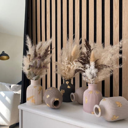 Mini Ribbed Concrete Flower Vase with Golden Flakes Trend Nexus