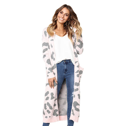 🐆 Women’s Leopard Print Long Knit Cardigan – Winter Loose Fit Sweater Trend Nexus