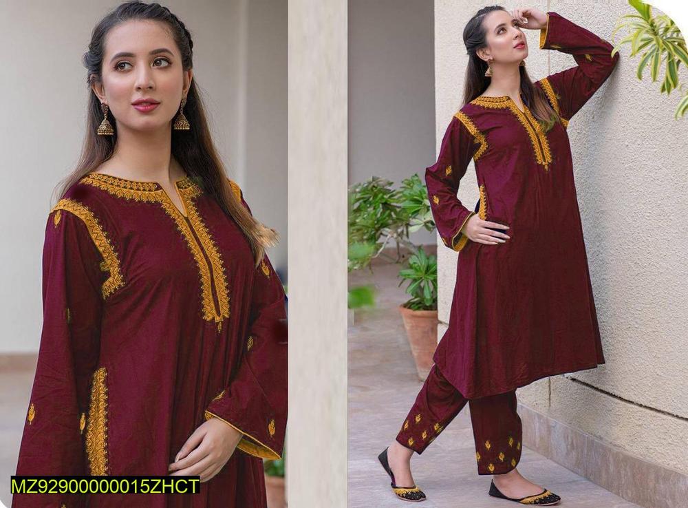 Women’s Linen Embroidered 2-Piece Suit – Shirt & Trouser