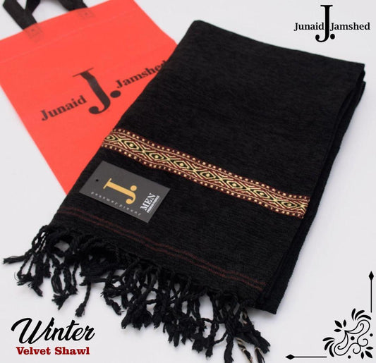 Luxurious Black Embroidered Velvet Shawl - 1 Pc Trend Nexus