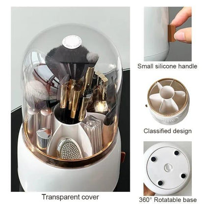 Rotating Makeup Organizer with Transparent Dust-Proof Lid – 360° Design Trend Nexus