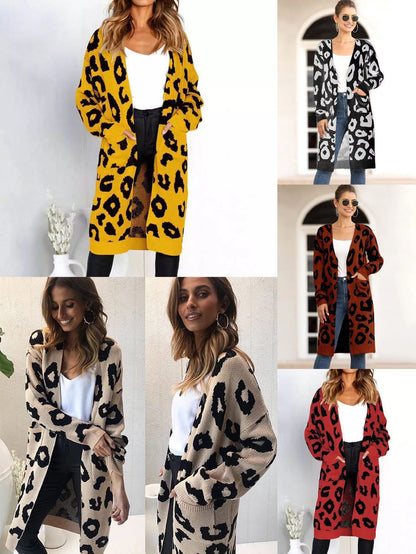 🐆 Women’s Leopard Print Long Knit Cardigan – Winter Loose Fit Sweater Trend Nexus