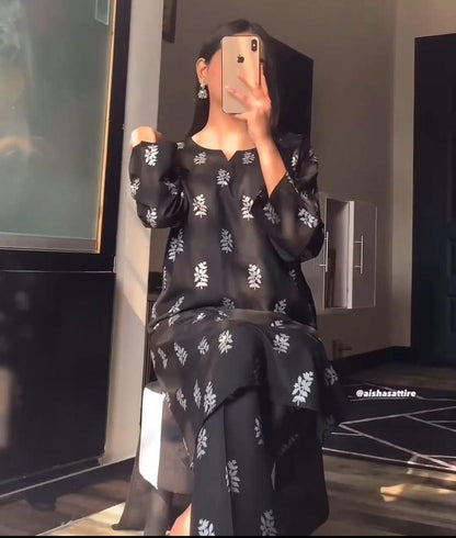 Women’s Linen Block Printed 2-Piece Suit – Stylish Stitched Shirt & Trouser Set Trend Nexus