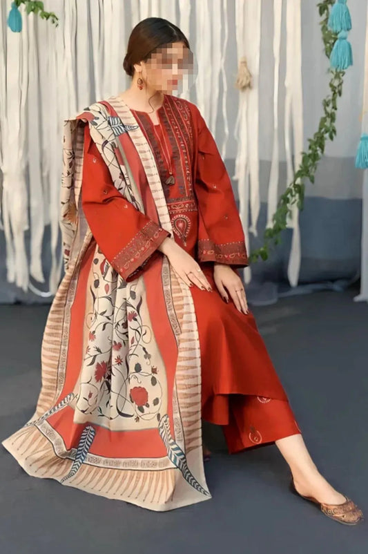 3 Pcs Women’s Unstitched Embroidered Suit Trend Nexus