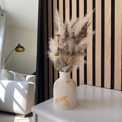 Mini Ribbed Concrete Flower Vase with Golden Flakes Trend Nexus