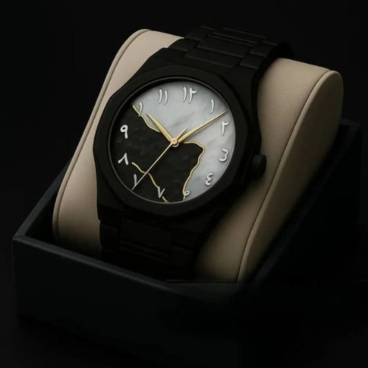 Men’s Black Arabic Aura Watch – Sleek Carbon Fiber Timepiece Trend Nexus
