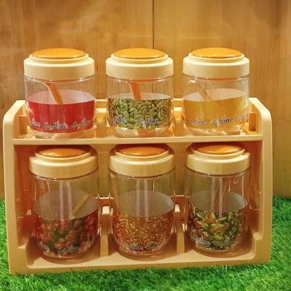 FlavorEase™ 6-in-1 Spice Jar Set with Rack – Easy to Clean & Maintain Trend Nexus