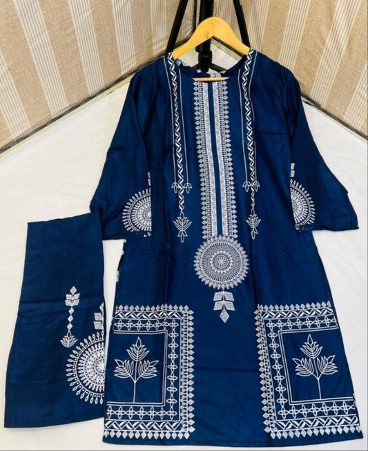 2 Pcs Block Print Women's Stitched Linen Suit Trend Nexus