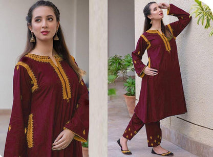 Women’s Linen Embroidered 2-Piece Suit – Shirt & Trouser Trend Nexus