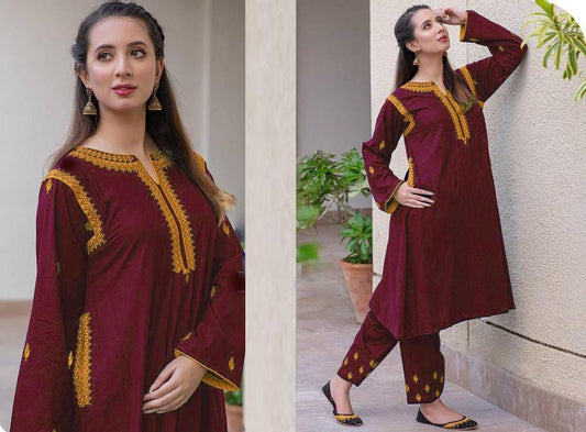 Women’s Linen Embroidered 2-Piece Suit – Shirt & Trouser