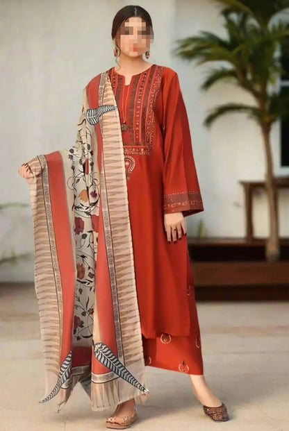 3 Pcs Women’s Unstitched Embroidered Suit Trend Nexus