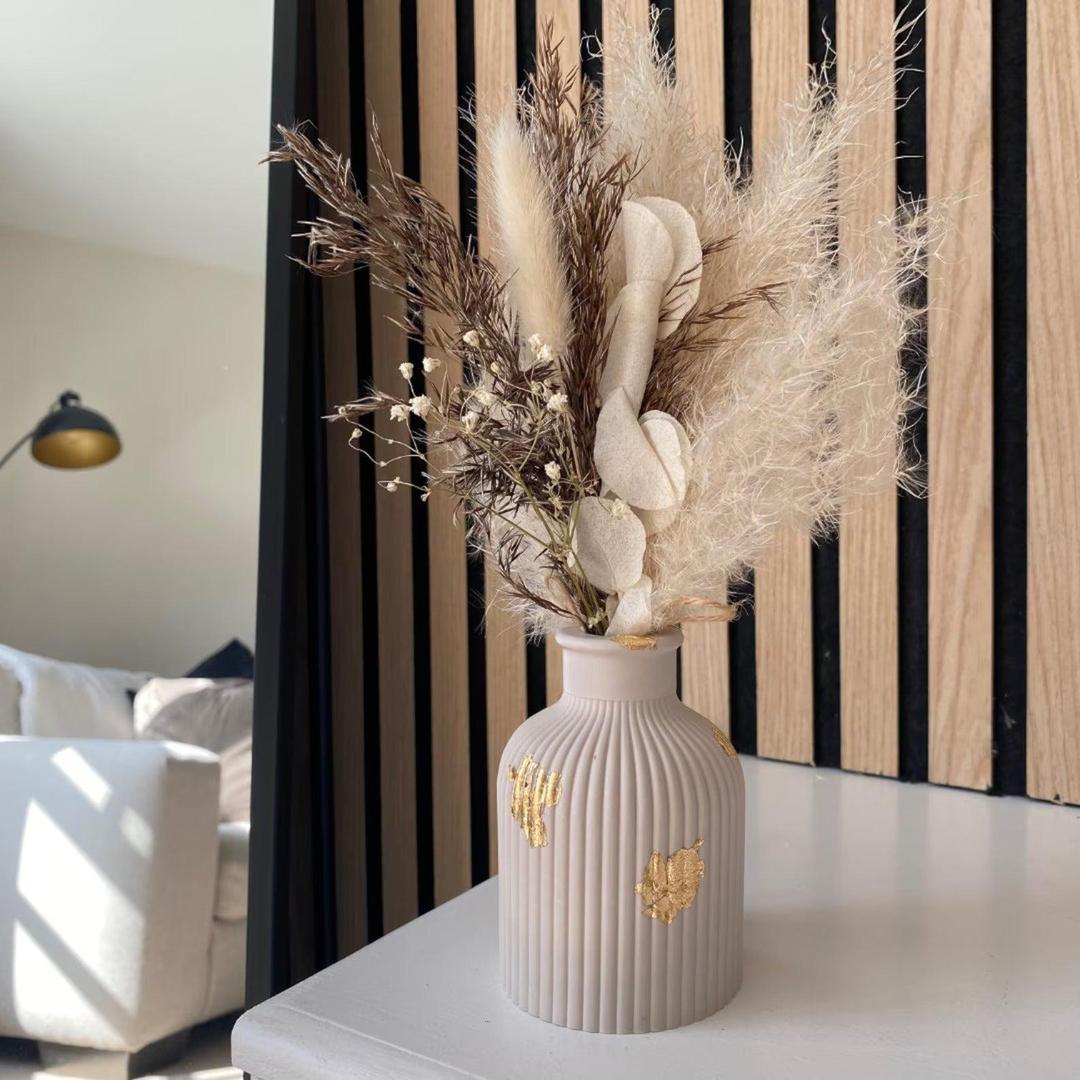 Mini Ribbed Concrete Flower Vase with Golden Flakes Trend Nexus