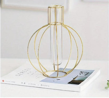 Modern Geometric Golden Flower Vase – Metal & Glass Decorative Accent Trend Nexus