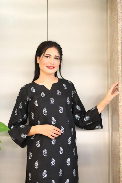 Women’s Linen Block Printed 2-Piece Suit – Stylish Stitched Shirt & Trouser Set Trend Nexus