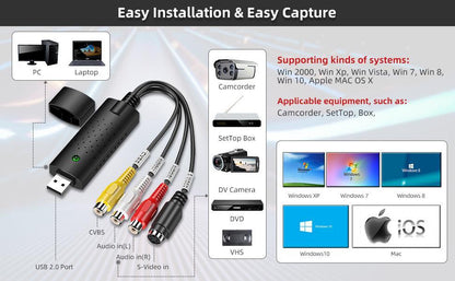 EasyCap USB 2.0 Video Capture Adapter | DVR TV DVD VHS Video Recording Device Trend Nexus