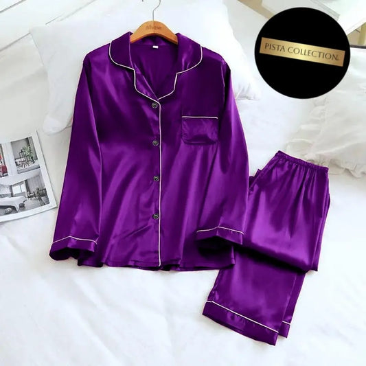 Women’s Silk Plain 2-Piece Nightwear Suit with Scrunchie Trend Nexus