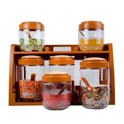 FlavorEase™ 6-in-1 Spice Jar Set with Rack – Easy to Clean & Maintain Trend Nexus