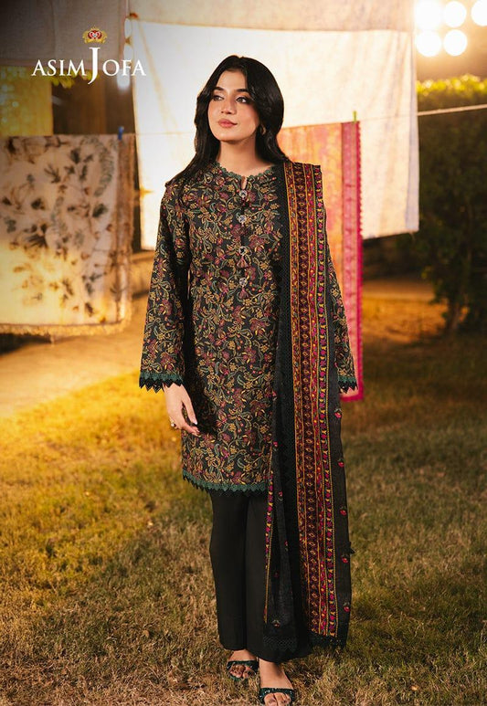 3 Pcs Women’s Unstitched Printed Lawn Suit – Asim Jofa Original 2025 Collection