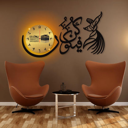LumaQalam™ Islamic Calligraphy Wall Clock with Light – Black & Gold (1 Pc) Trend Nexus