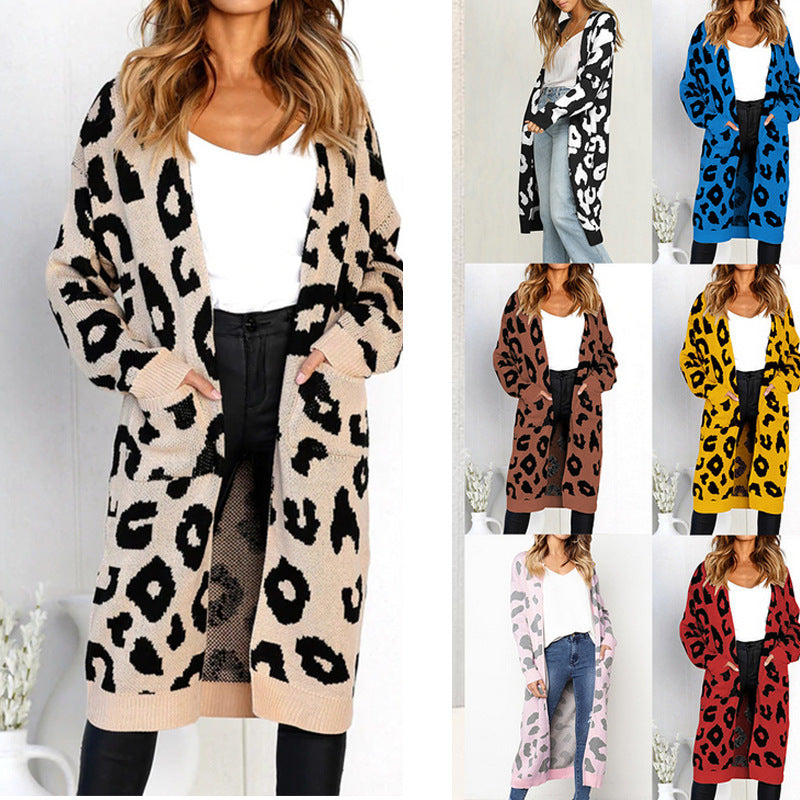 Women’s Leopard Print Long Knit Cardigan – Winter Loose Fit Sweater Trend Nexus