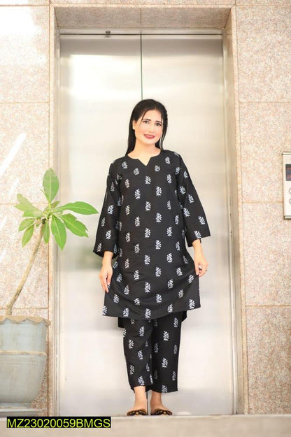 Women’s Linen Block Printed 2-Piece Suit – Stylish Stitched Shirt & Trouser Set Trend Nexus